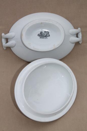 antique English Royal Arms white ironstone china serving dish / tureen, oval bowl w/ lid