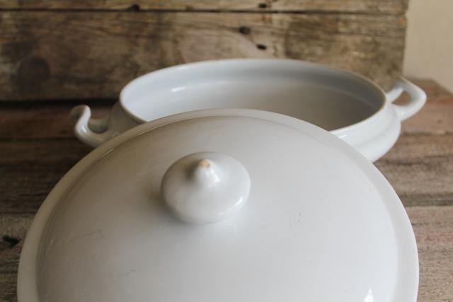antique English heavy white ironstone china round covered bowl tureen or serving dish