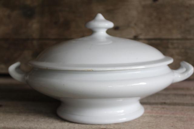 antique English heavy white ironstone china round covered bowl tureen or serving dish