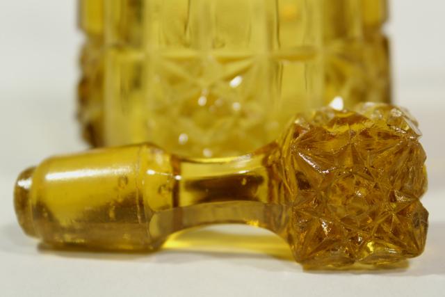 antique Evangeline amber glass cruet, stars & bars or daisy block cube pattern EAPG