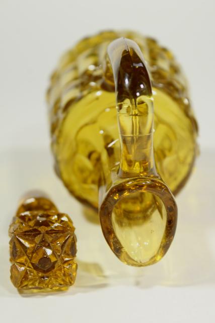 antique Evangeline amber glass cruet, stars & bars or daisy block cube pattern EAPG