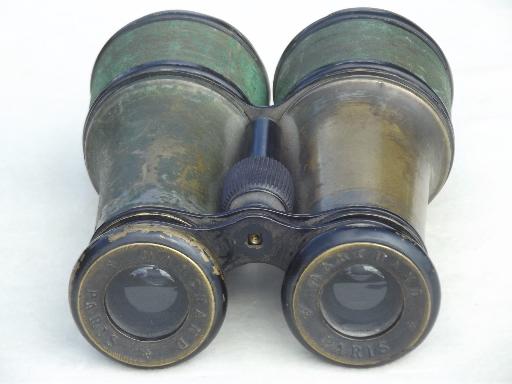 antique French field glasses, Marchand Paris binoculars steampunk vintage