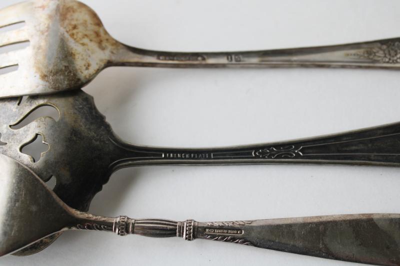 antique French silver plate serving pieces, large pastry or cake forks early 1900s vintage