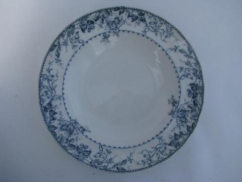 antique Furnivals England transferware blue and white china soup plates, bowls