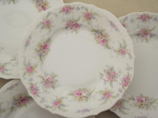 antique German china plates, vintage pink roses dessert plates set