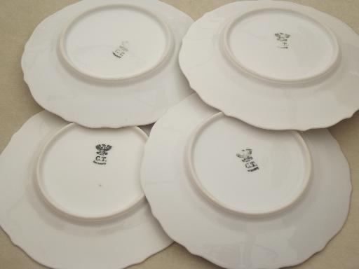 antique German china plates, vintage pink roses dessert plates set