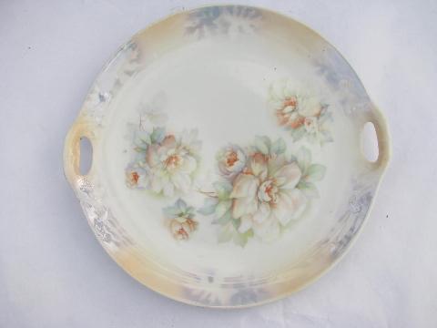 antique German china plates,1900s vintage Germany serving dishes w/ handles