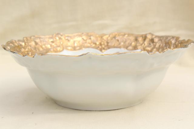 antique German gold encrusted porcelain bowl, early 1900s vintage floral china serving dish