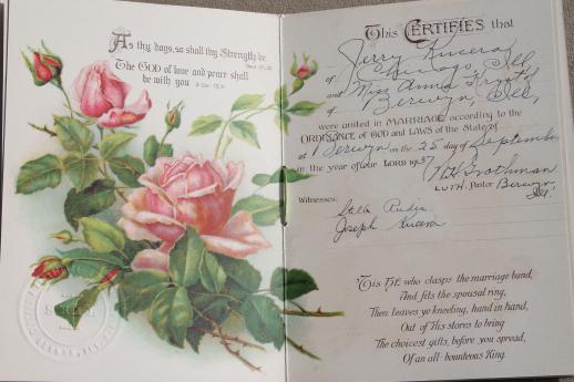 antique German litho print Wedding Day record memory book w/ lovely old graphics