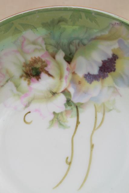 antique German porcelain bowls, white poppies hand painted art nouveau floral
