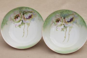 antique German porcelain bowls, white poppies hand painted art nouveau floral