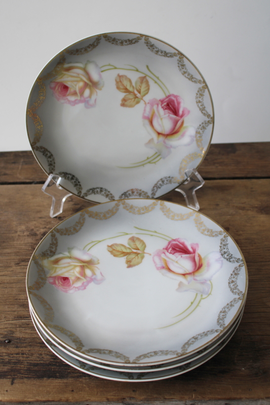 antique German porcelain plates w/ hand painted roses PV Kloster Vessra monastery