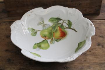 antique Germany china fruit bowl embossed floral w/ ripe pears, early 1900s