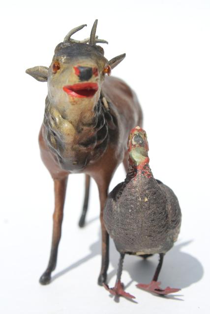 antique Germany papier mache composition elk deer or reindeer, Christmas putz scene figures