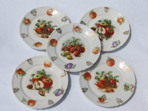 antique Germany porcelain dessert plates, vintage fruit pattern china