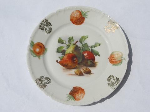 antique Germany porcelain dessert plates, vintage fruit pattern china