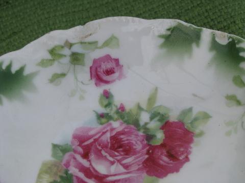 antique Germany porcelain fruit bowls, roses and hydrangeas floral china