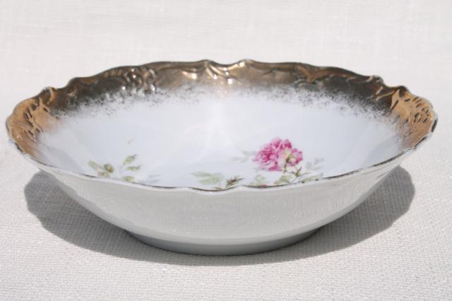 antique Germany rose painted china fruit salad bowls, berry set or dessert dishes