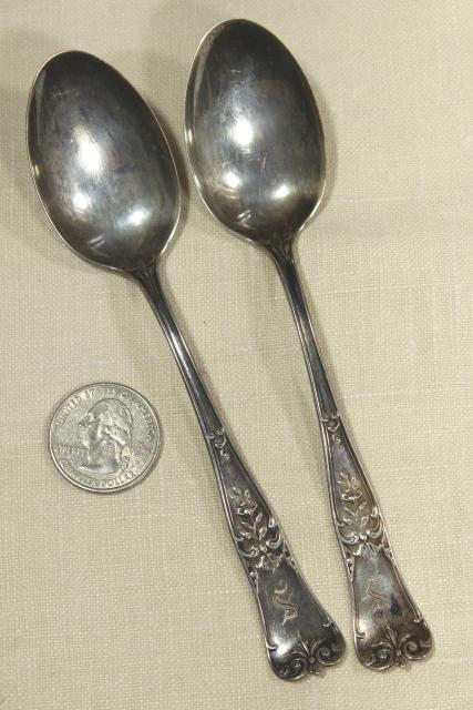 antique Gorham sterling silver teaspoons fleur de lis floral, old lion anchor hallmarks