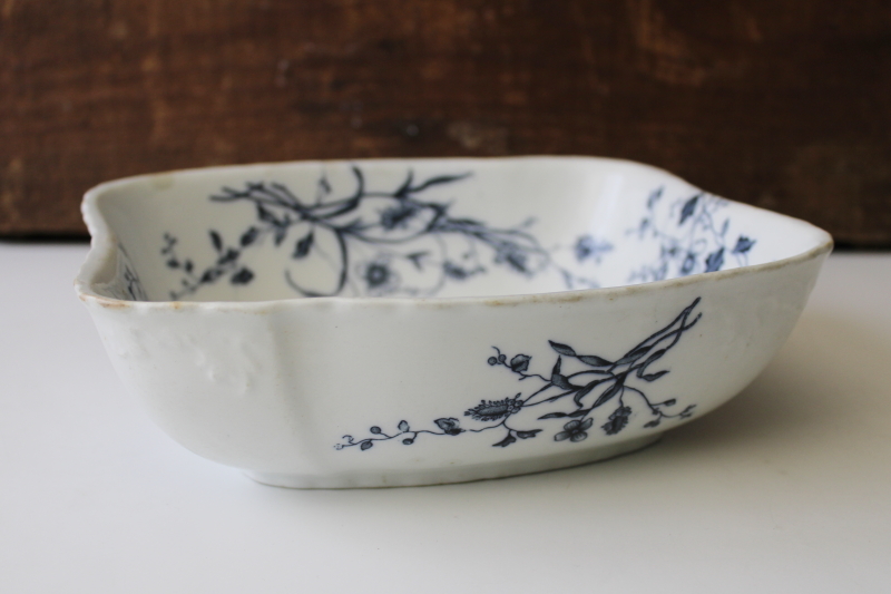 antique Grindley England ironstone china bowl, dark blue transferware Rustic floral