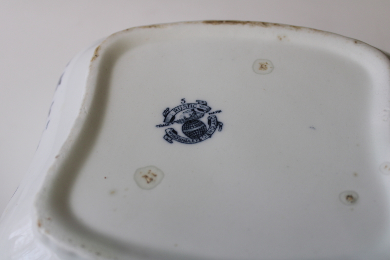 antique Grindley England ironstone china bowl, dark blue transferware Rustic floral
