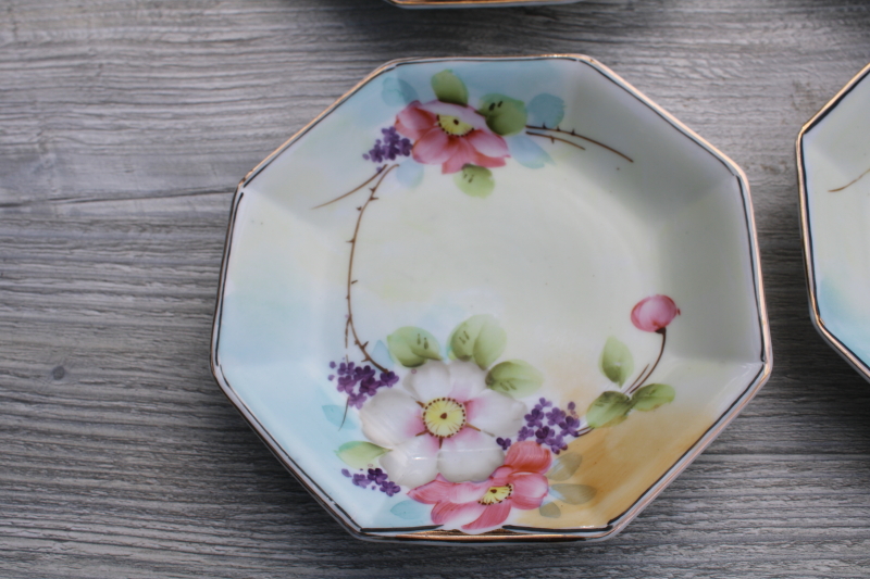 antique Hand Painted Nippon porcelain plates or fruit dishes w/ flowers, vintage china set