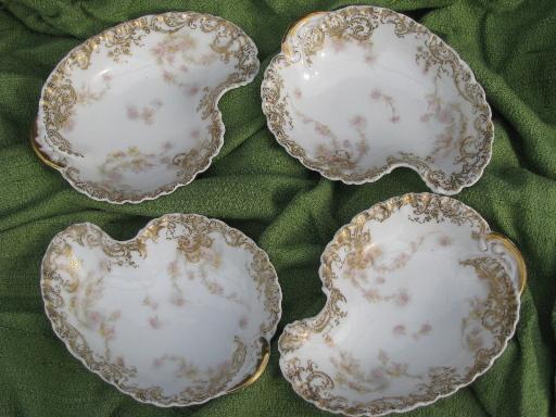 antique Haviland Limoges china crescent side plates, salad or bone dishes