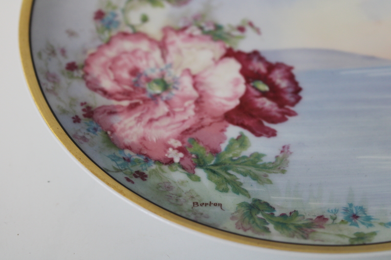 antique Haviland Limoges china plate hand painted poppies floral early 1900s vintage