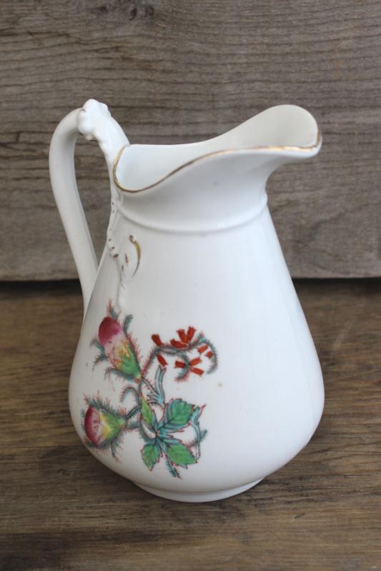 antique Haviland moss rose pattern pitcher, large creamer w/ embossed rope knot shape