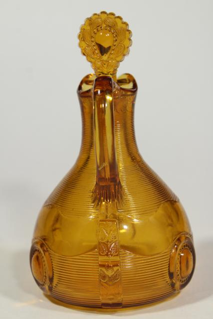 antique Indiana glass flower flange cruet w/ original stopper, vintage amber glassware