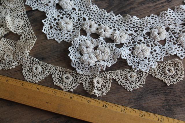 antique Irish crochet lace sewing trims, dress collars & lace edgings early 1900s vintage