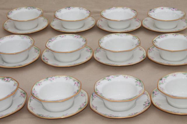 antique Jean Pouyat Limoges china soup cups or custard bowls w/ saucers, vintage 1908