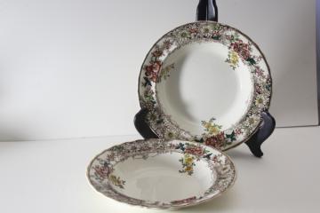 antique Keeling Stirling china, multi colored flowers bowls marked Alfred Pearce Ludgate Hill