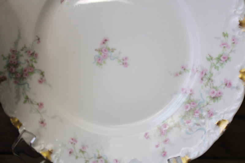 antique Limoges France china plates Theodore Haviland pink flowers gold daubs