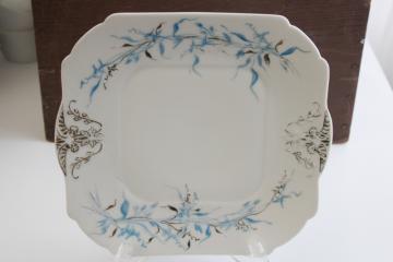 antique Limoges china cake tray, 1800s vintage Charles Field Haviland GDM mark, grasses flowers aqua  gold