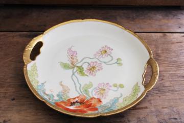 antique Limoges china tray or plate w/ factory hand painted poppies floral artist signed