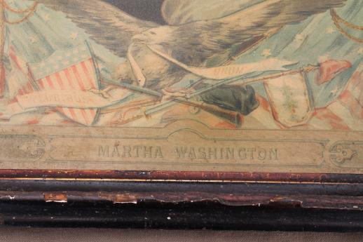 antique Martha Washington print, patriotic art American centennial vintage