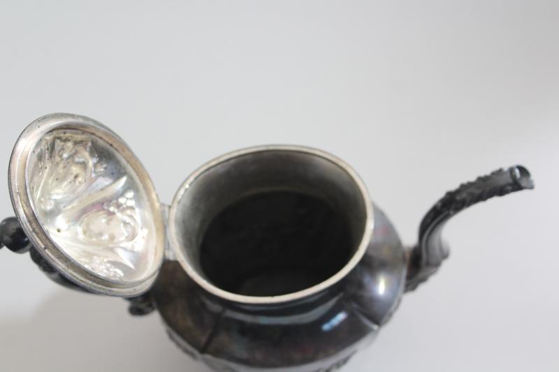 antique Meriden Britannia silver plate tea or coffee pot, UC monogram very ornate