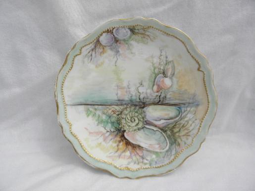 antique O & EG Royal Austria hand-painted china plate, oyster & pearl