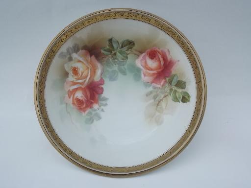 antique R S Germany handpainted china candy dish, footed bowl w/ roses
