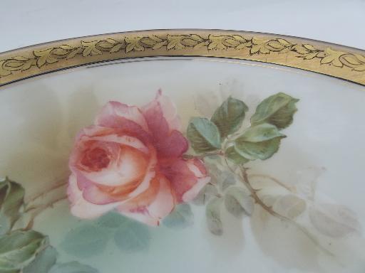 antique R S Germany handpainted china candy dish, footed bowl w/ roses