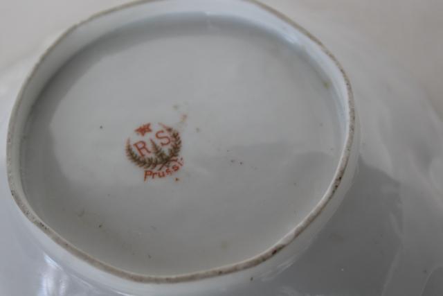 antique RS Prussia hand painted china berry bowl, ribbon & jewel mold, roses and gold