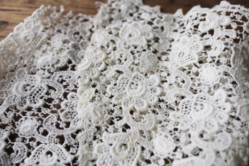 antique Schiffli lace, wide embroidered lace insertion panels from old wedding gown