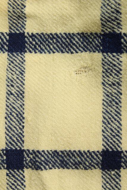 antique Shaker blanket, handwoven homespun wool blue & white check w/ red monogram embroidery