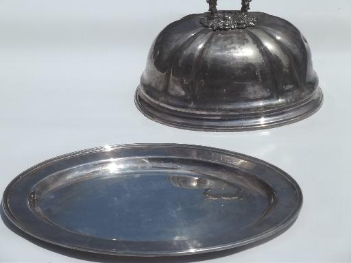 antique Sheffield silver plate, meat platter tray & large dome cover