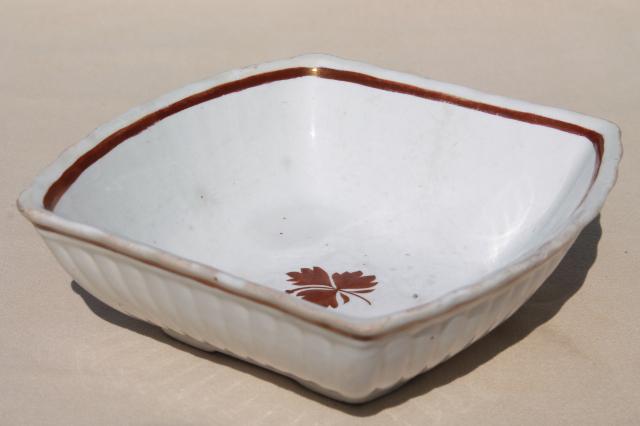 antique Tea Leaf ironstone china bowl, square serving dish English Staffordshire