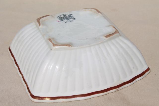 antique Tea Leaf ironstone china bowl, square serving dish English Staffordshire