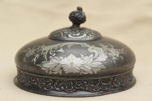 antique Victorian bright cut silver plate dome cover, round butter dish ...