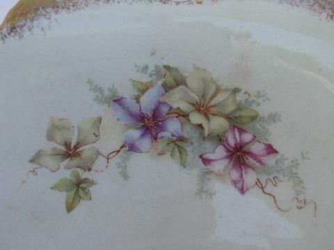 antique Victorian console bowl, flowers & gold, old Germany or Austria china