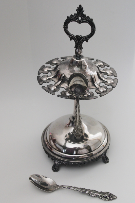 antique Victorian silver spoon holder table caddy spinning rack, ornate vintage silverplate